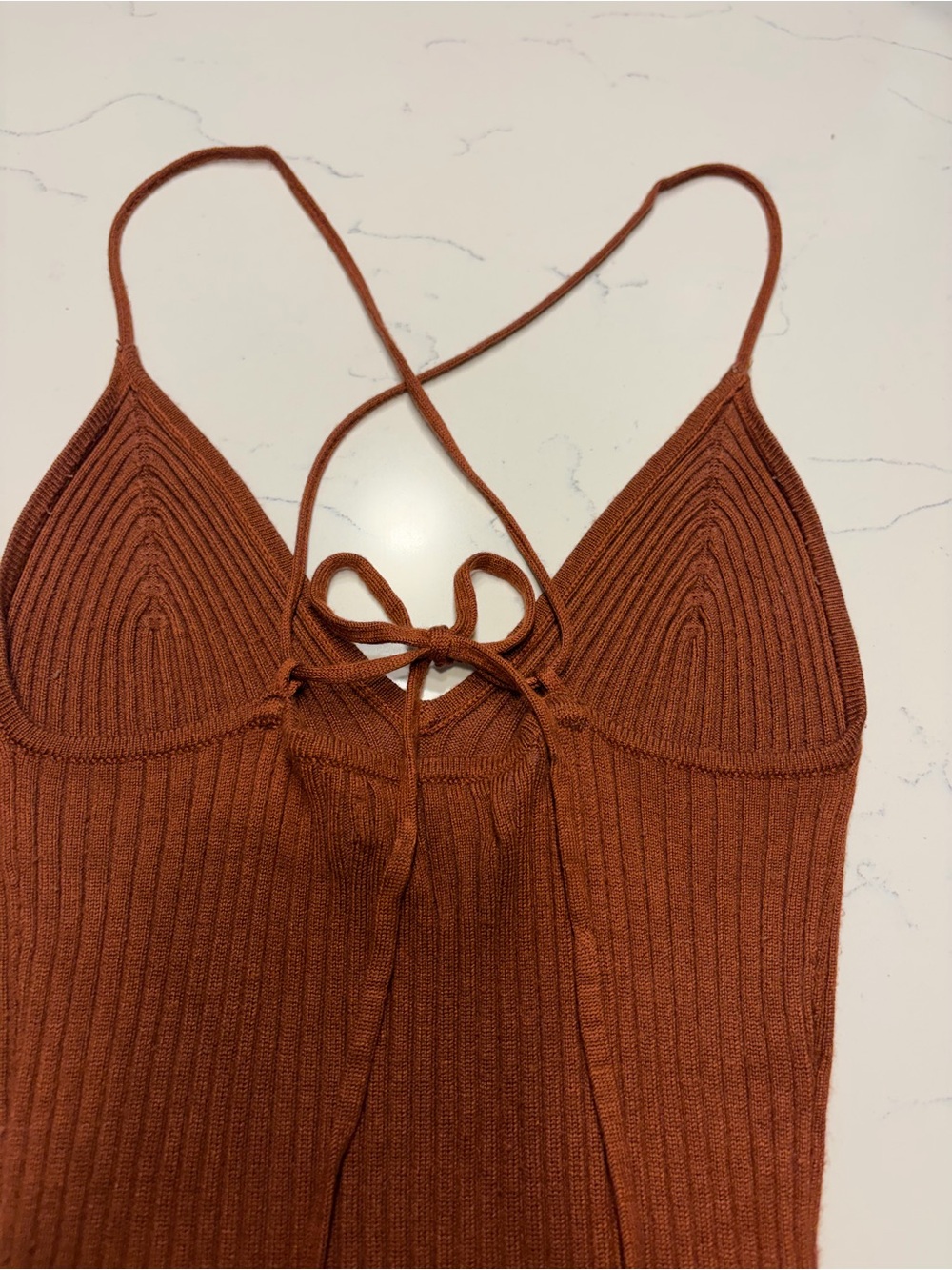 Abercrombie & Fitch Ribbed Rust-Brown Strappy Bodysuit - Picture 4 of 4